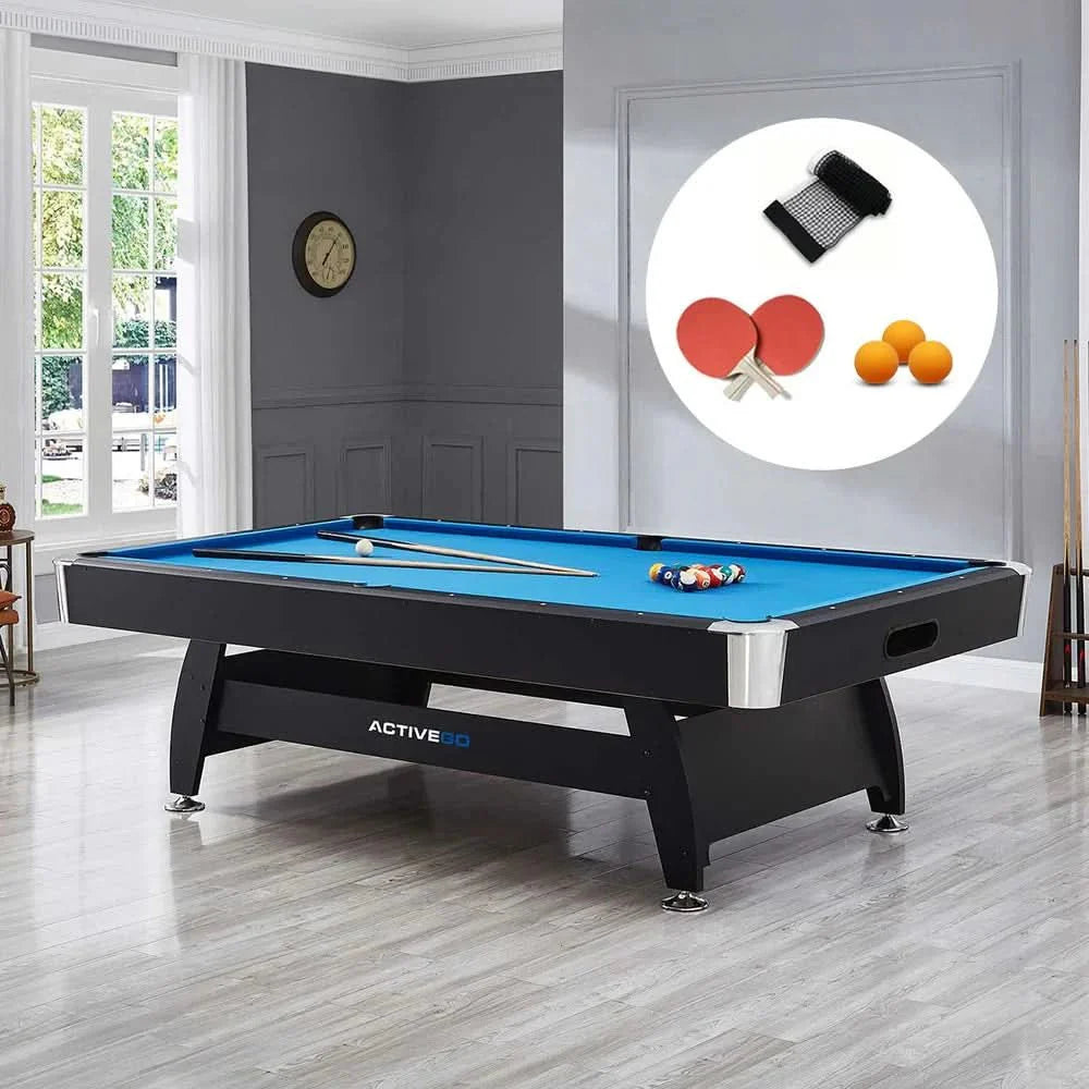 ActiveGo BreakShot 7ft High Speed Velvet Cloth Pool and Billiards Table with Ball Return, Solid Legs, 3-IN-1 Top for Table Tennis, full table Table Tennis and Pool Pool Cues, Balls and Accessories Included