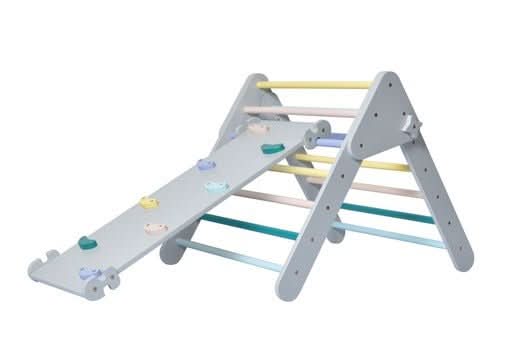 Foldable Pikler Triangle with Climbing Ramp - Grey or Pastel