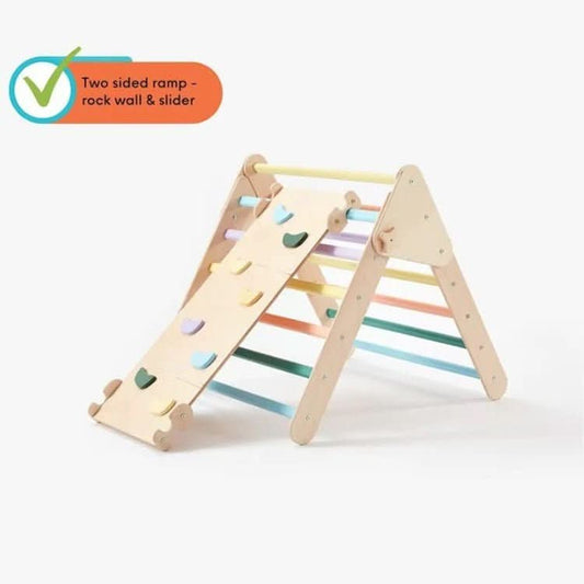 Foldable Pikler Triangle with Climbing Ramp - Grey or Pastel