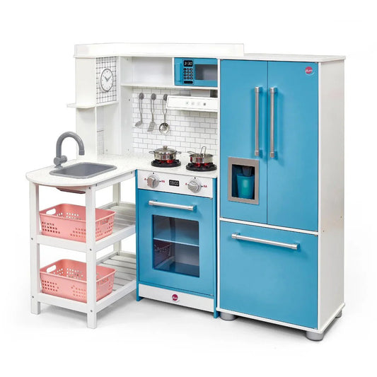 Penne Pantry Wooden Corner Kitchen with Fridge – Berry Blue