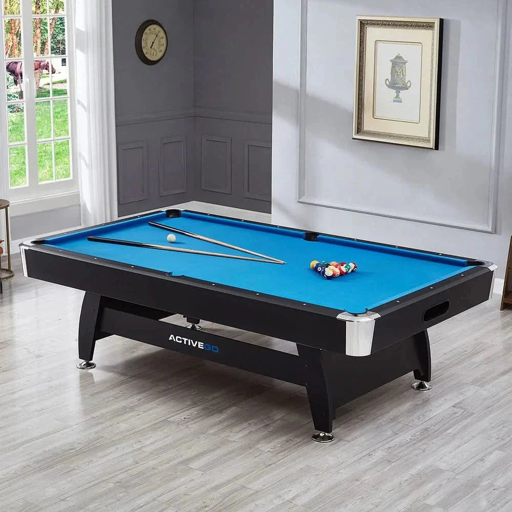 ActiveGo BreakShot 7ft High Speed Velvet Cloth Pool and Billiards Table with Ball Return, Solid Legs, and Pool Cues, Balls and Accessories Included