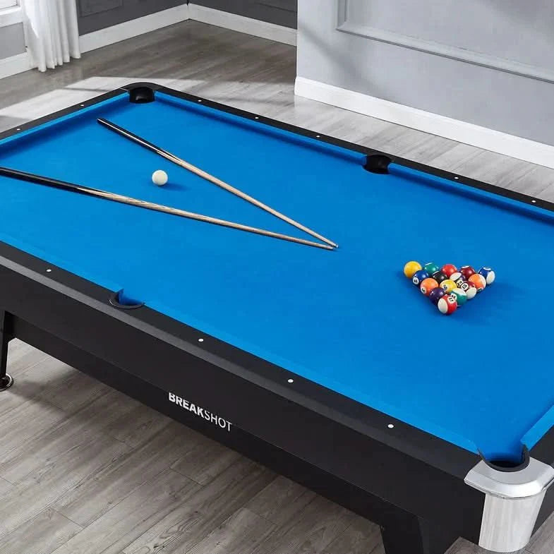 ActiveGo BreakShot 8ft High Speed Velvet Cloth Pool and Billiards Table with Ball Return, Solid Legs, and Pool Cues, Balls and Accessories Included