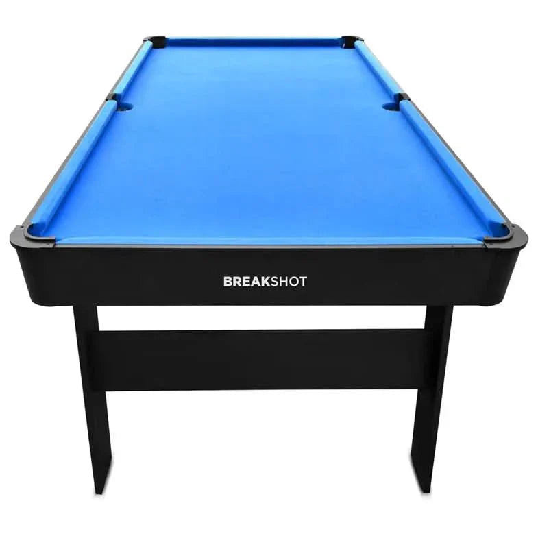 ActiveGo BreakShot Fold Up High-speed blue velvet cloth Pool and Billiards Table, Comes with 8/9 Ball Set, Triangle, 2 Wooden Pool Cues, Surface Brush and 2 Tip Chalks