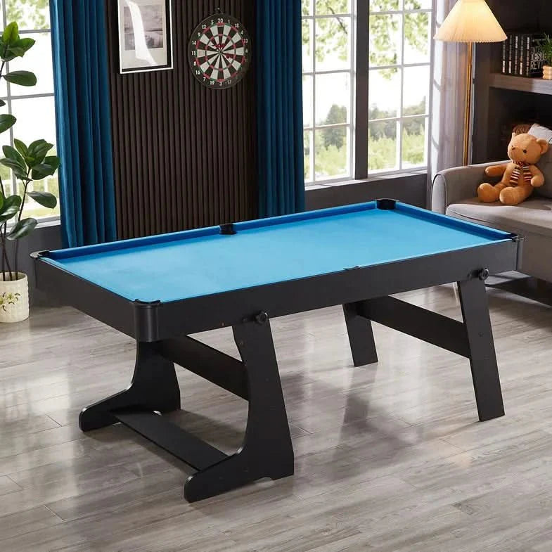 ActiveGo BreakShot Fold Up High-speed blue velvet cloth Pool and Billiards Table, Comes with 8/9 Ball Set, Triangle, 2 Wooden Pool Cues, Surface Brush and 2 Tip Chalks