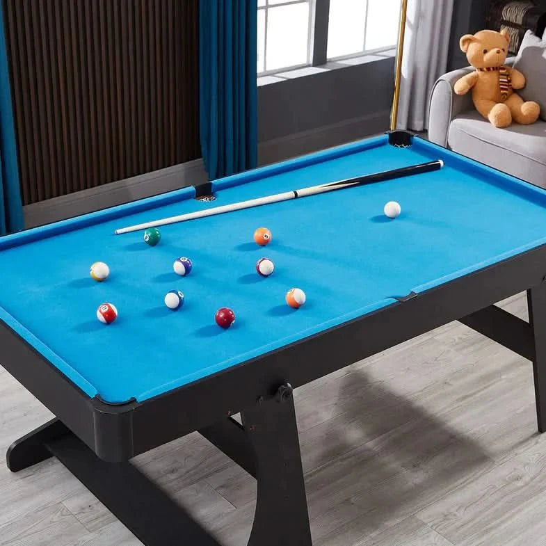 ActiveGo BreakShot Fold Up High-speed blue velvet cloth Pool and Billiards Table, Comes with 8/9 Ball Set, Triangle, 2 Wooden Pool Cues, Surface Brush and 2 Tip Chalks