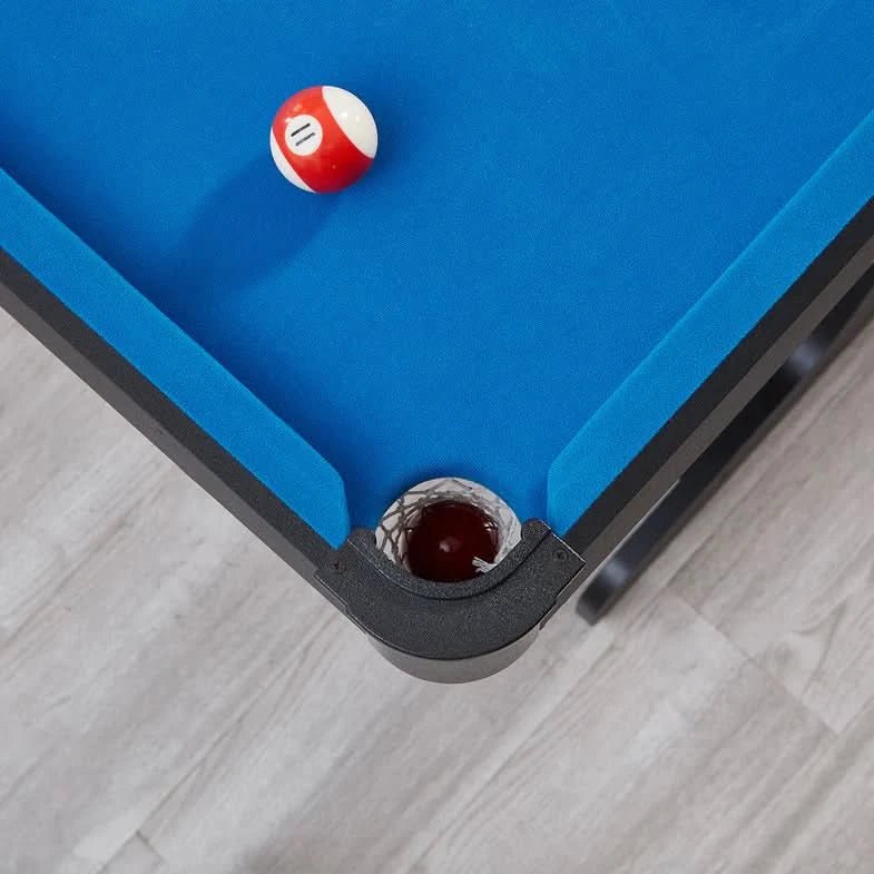 ActiveGo BreakShot Fold Up High-speed blue velvet cloth Pool and Billiards Table, Comes with 8/9 Ball Set, Triangle, 2 Wooden Pool Cues, Surface Brush and 2 Tip Chalks