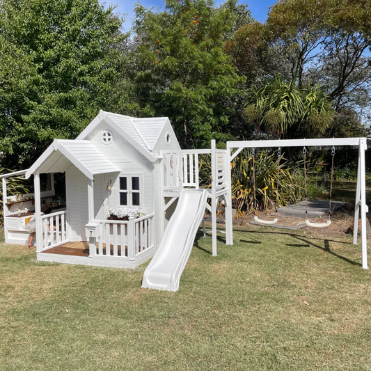Jolly Shack Cubby House with Mud Kitchen & Swing Set