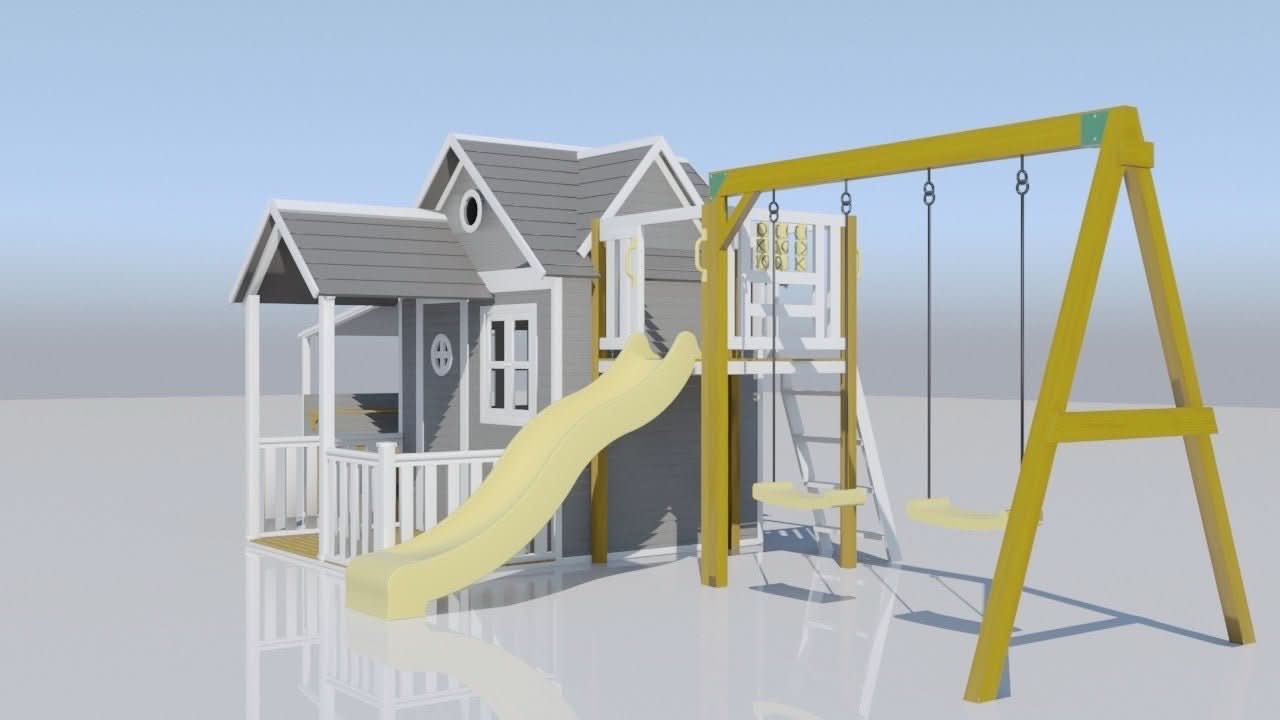 Jolly Shack Cubby House with Mud Kitchen & Swing Set