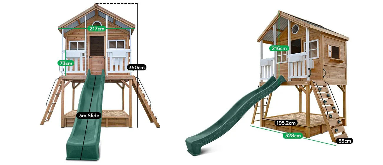 Lifespan Kids Winchester Cubby House with 1.45m Elevation Platform and 3m Green Slide